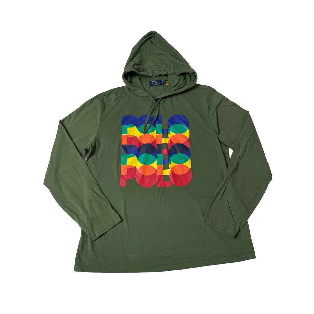 POLO RALPH LAUREN Men's Green Graphic Logo Jersey Hooded T-Shirt Hoodie